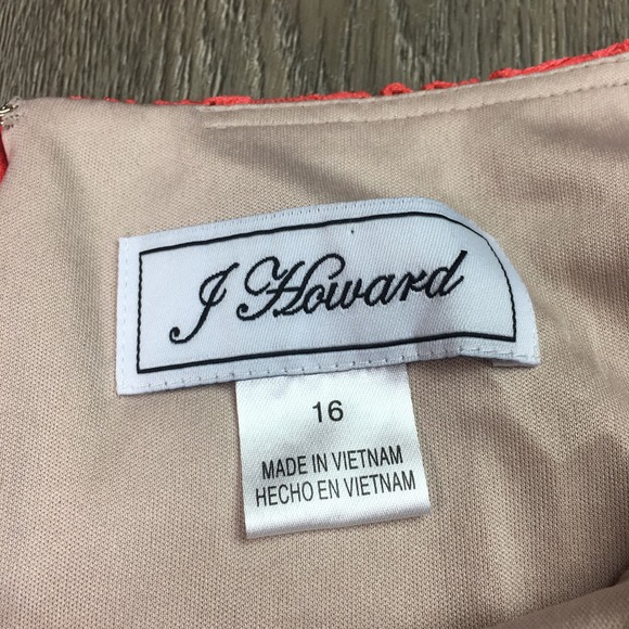 Jessica Howard All Over Lace Overlay Shift Dress 3/4 Sleeve Coral Orange Size 16 - Picture 4 of 7